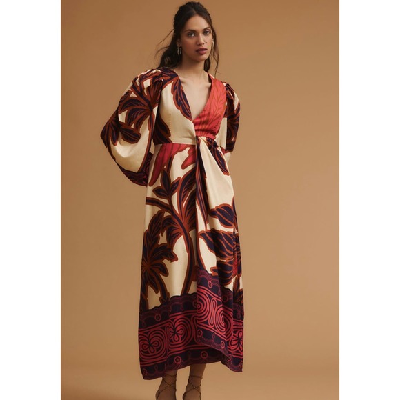 Anthropologie x Eugenia Fernandez V-Neck‎ Long-Sleeve Printed Midi Dress Small - Picture 2 of 10